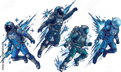 Foto Astronauts in Space Suits Floating Freely.