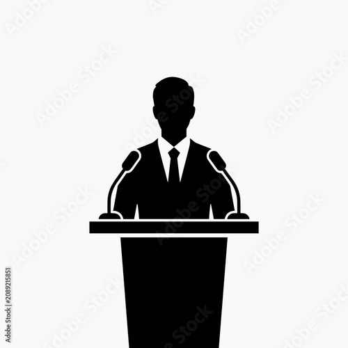 Cuadro en lienzo Business Speaker Podium Icon Vector | Public Speaking, Conference & Leadership M