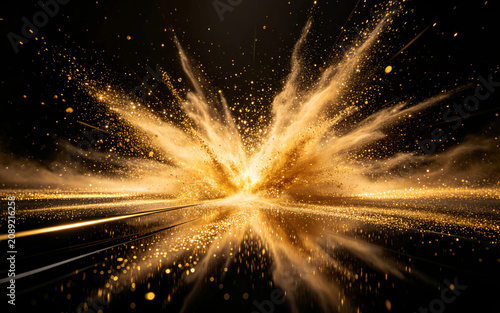 Abstract Golden Dust Explosion on Black Background