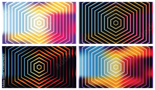 Bilde på lerret Collection of four warm fiery orange 3D hexagon background patterns
