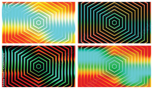 Canvas-taulu Four distinct glowing blue and cyan 3D geometric hexagon patterns