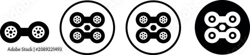 Set of four drone quadcopter propulsion motor icons in different circular styles for aerial technology design.