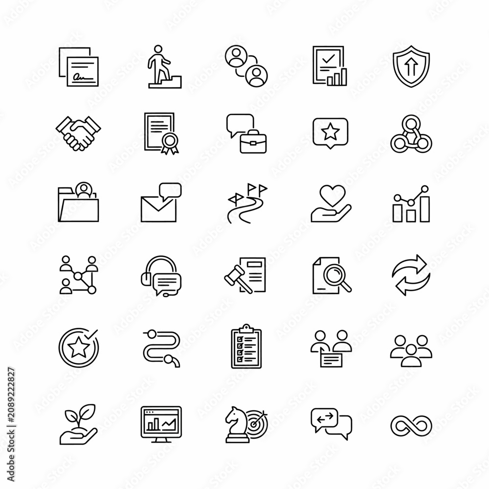 Fototapeta premium Business icons, line style, 40 work, office, communication, finance, management, and technology symbols