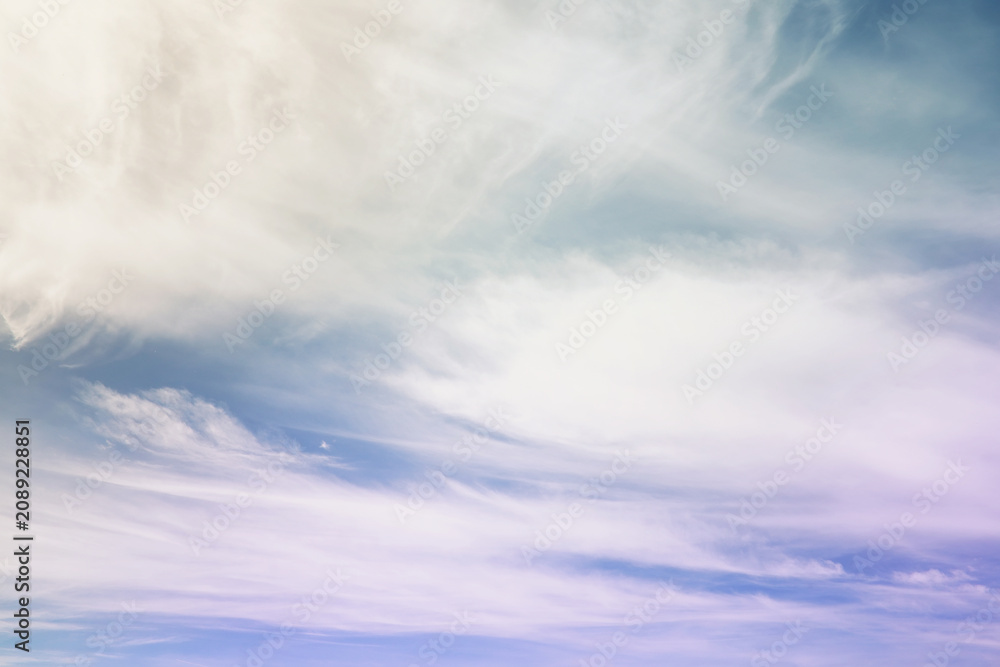 Obraz premium Beautiful sunset sky above clouds with dramatic light. Cabin view from airplane