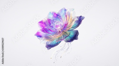 Obraz w ramie Vibrant Flower Phasing Between Solid Colors on White Background