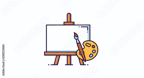 Colorful artist easel with paintbrush and palette illustration.