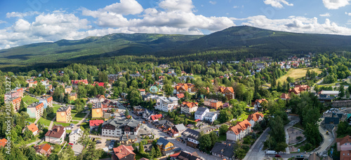 The town of Szklarska Poręba in the Karkonosze Mountain panorama