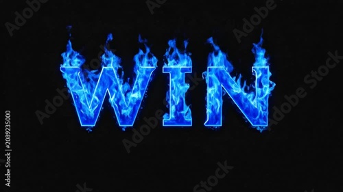 The word win is displayed in bright blue flickering flames