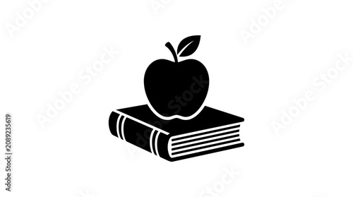 Black Apple Icon Placed On A Closed Book In Minimalist Style