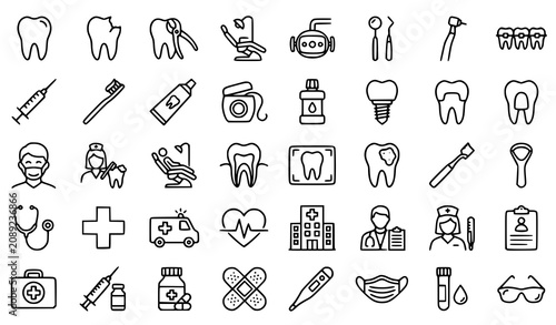 Foto Dental healthcare and medical services line icon set with healthcare medicine ho