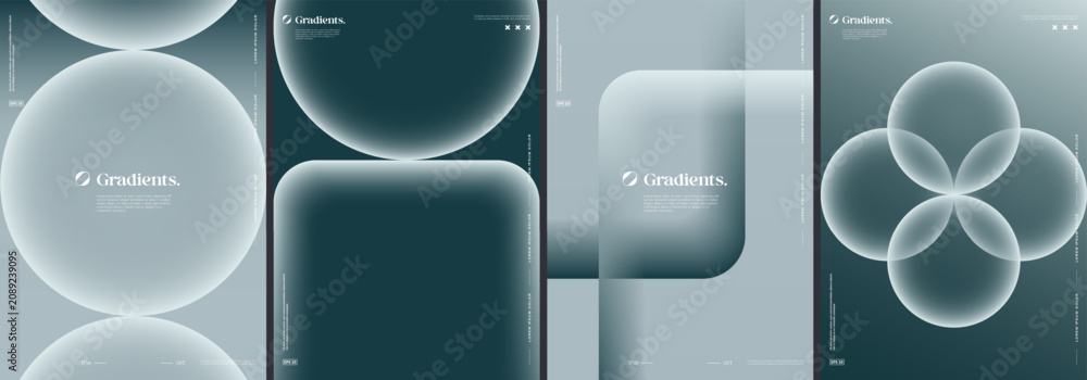 Naklejka premium Futuristic posters collection with geometric gradient shapes composition.