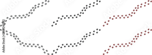 Photography Animal paw print trails, a collection of dog or cat footprints in a winding path
