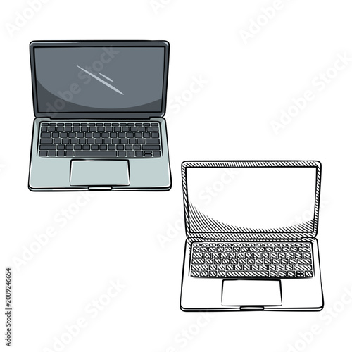 Open Laptop Computer Front View Sketch Illustration Vector