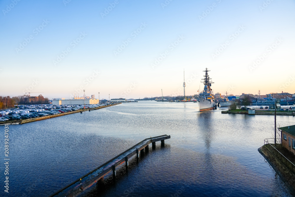 Fototapeta premium View of nature along the Ems-Jade Canal. Landscape in East Frisia.