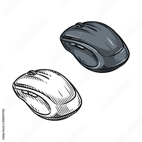 Ergonomic Wireless Computer Mouse Perspective Sketch Vector Illustration