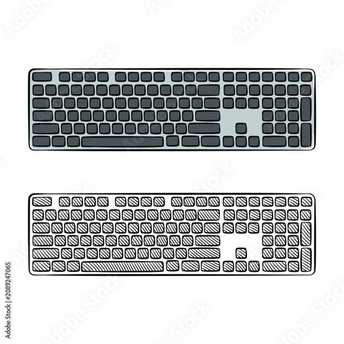 Computer Keyboard Top View Sketch Illustration Vector