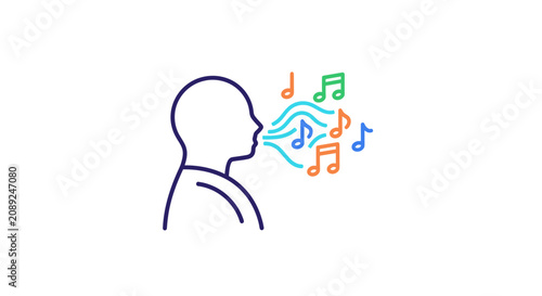 Photos Person singing with colorful musical notes.