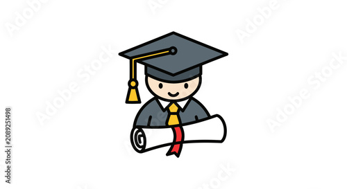 Happy Young Male Graduate Character with Diploma and Mortarboard