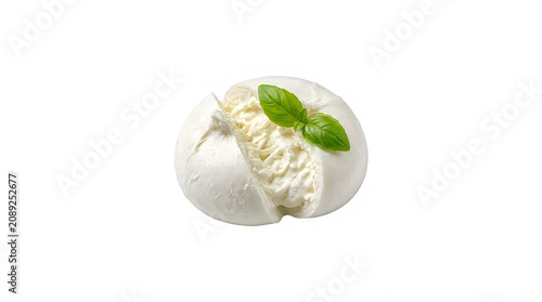 Fresh creamy burrata cheese ball on transparent background