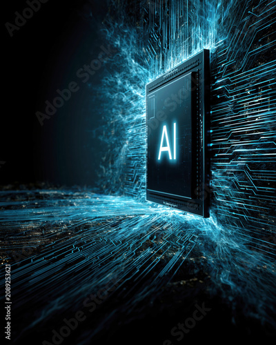 Artificial Intelligence Processor Chip With Digital Data Network. AI generative.
