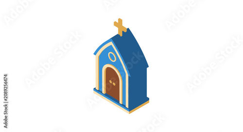 Bild auf Leinwand Isometric Church Building with Gold Cross
