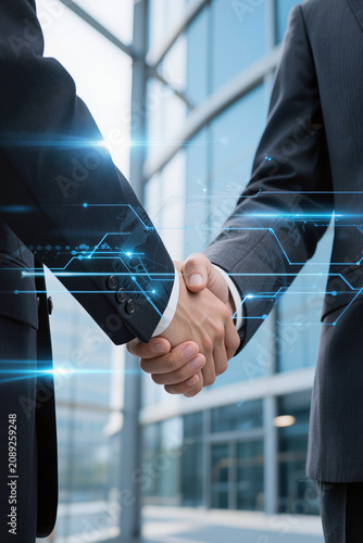 Professional handshake represents successful business partnership, trust, cooperation, growth, leadership, and corporate agreement between organizations.