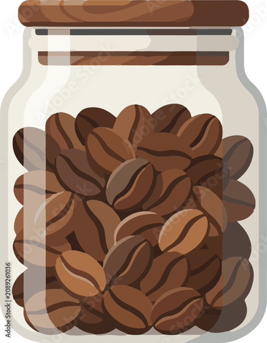 Glass Jar Filled with Roasted Coffee Beans Vector Illustration