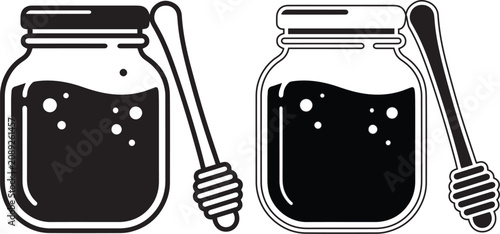 Honey Jar and Dipper Set Vector Illustration Design