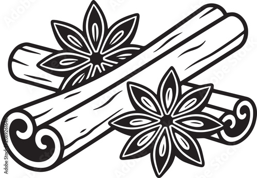 Cinnamon Sticks and Star Anise Spices Vector Illustration
