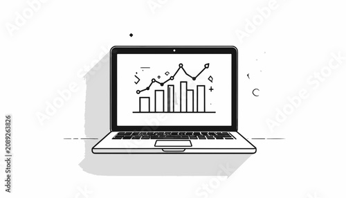 Laptop with business graph on screen.