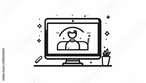 Computer Screen with Virtual Meeting.