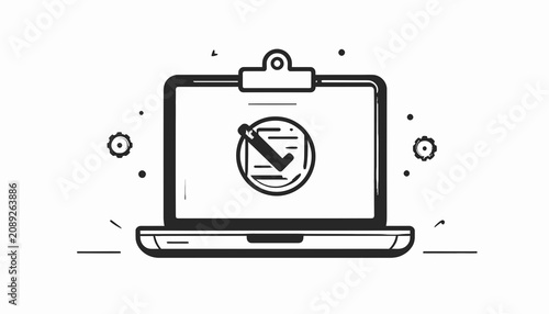 Laptop with clipboard and checklist.