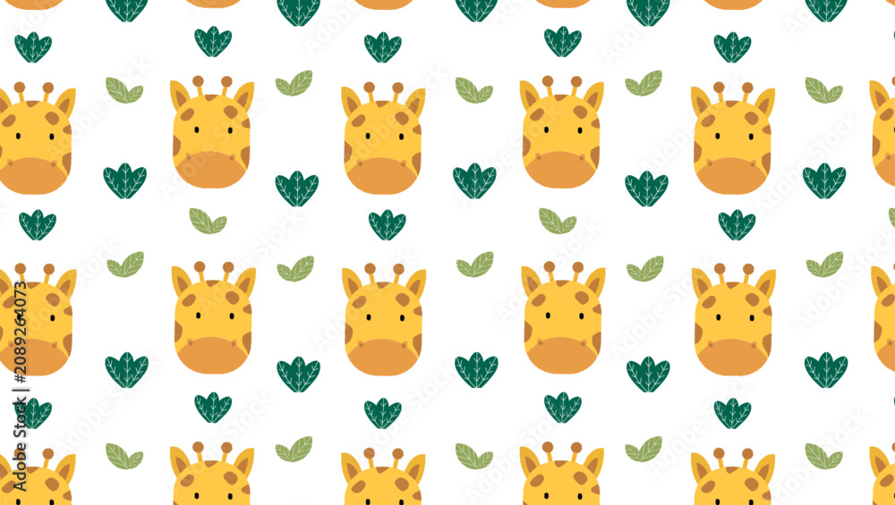 Obraz premium Cute seamless giraffe cartoon pattern. Seamless animals pattern elements vector illustration set for kids design.