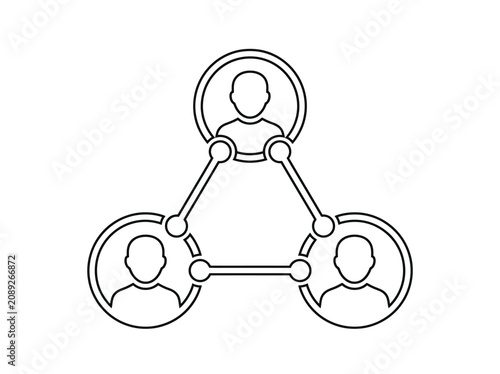 Social Network Connection Icon Featuring Three Human Profiles Linked in a Triangular Structure for Teamwork and Business Collaboration