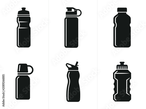 A Collection of Diverse Hydration Bottle Icons Essential Drink Container Silhouettes for Active Lifestyles, Sports, and Everyday Hydration Needs