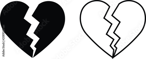 Obraz na płótnie Broken heart icon set with outline and glyph style representing heartbreak separ