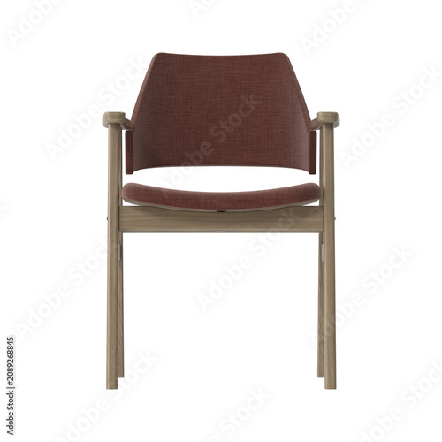 Obraz na płótnie Modern upholstered armchair with wooden frame and arms, front view