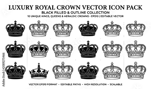 Photos Design an original vector set of 30 elegant crown icons isolated on a solid white background