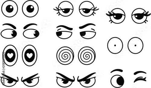 Canvastavla Cartoon comic eyes vector illustration set with various human expressions