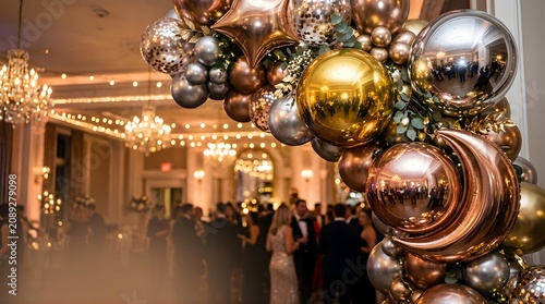 Elegant balloon garland decoration for a festive corporate gala event