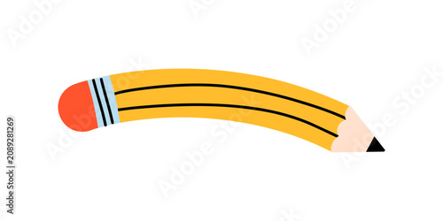 Foto Vector curved flexible twisted yellow pencil, simple bendy stationery for creative school drawing and minimal education design