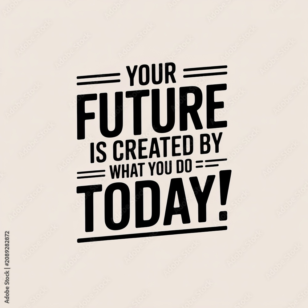 Fototapeta premium Motivational typography poster with the phrase 'your future is created by what you do today' in bold black lettering on beige background