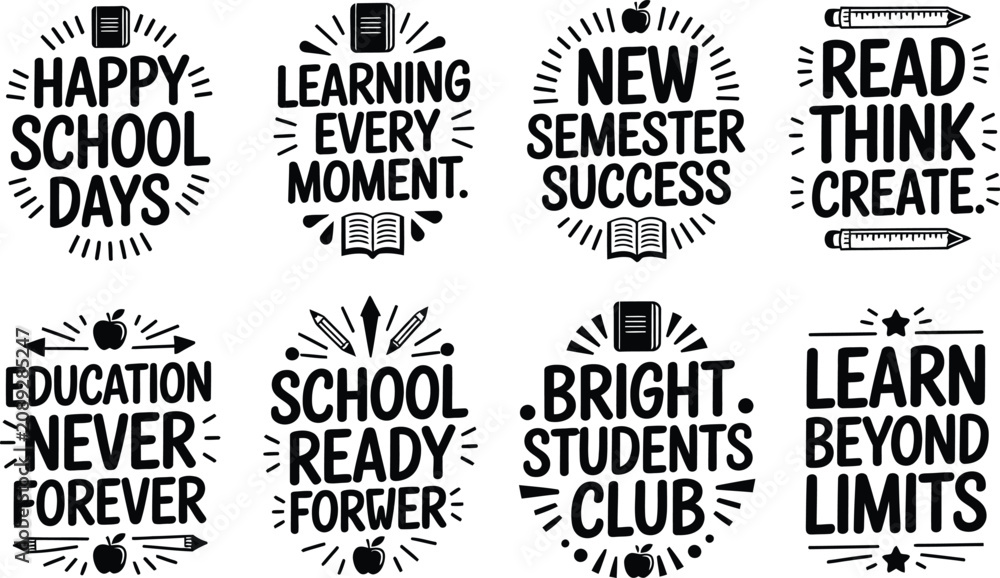 Obraz premium Black And White School Motivation Posters With Educational Phrases