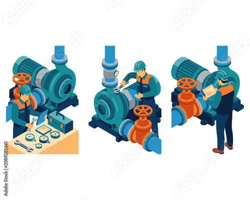 Foto Industrial worker with large machinery equipment.