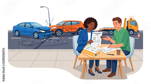 Car Accident Insurance Claim Discussion After Collision - People Reviewing Documents