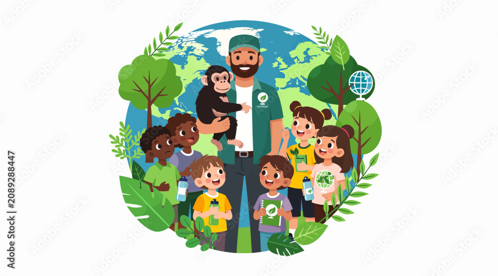 Naklejka premium family and kids around the globe
