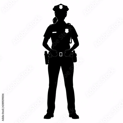 Silhouette of a Female Police Officer Standing Isolated on White Background
