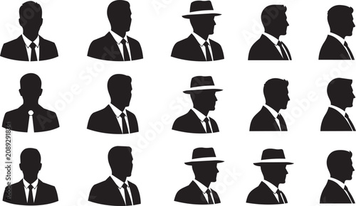 Photos Businessmen silhouettes in profile and front view with hats and ties during day