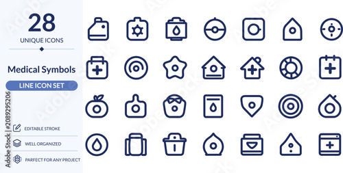 Medical Symbols Line Icons, 28 Editable Stroke Vector Icons for Healthcare, Hospital and Medicine