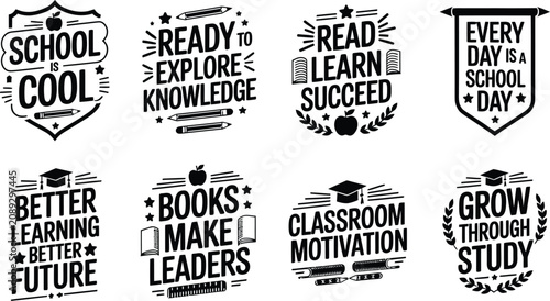 Foto Educational motivational posters with school and learning related messages on tr